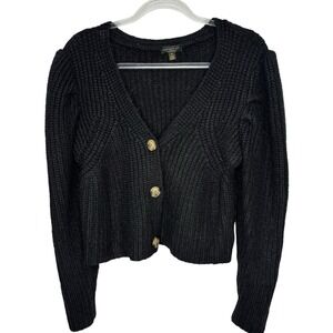 Current Air Black Crop Chunky Knit Boxy Cardigan Women's XL Fisherman